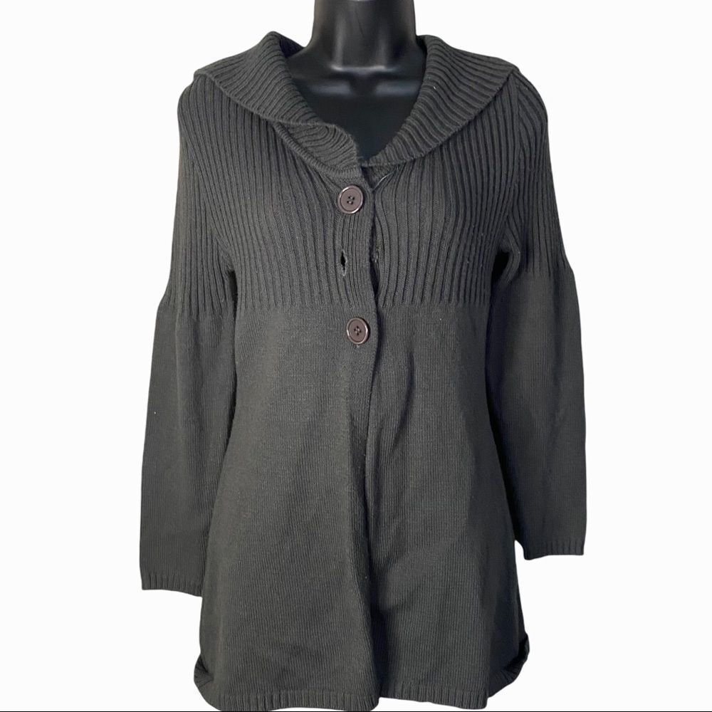 takeout Gray 2 Button Chunky Cardigan Hooded Sweater